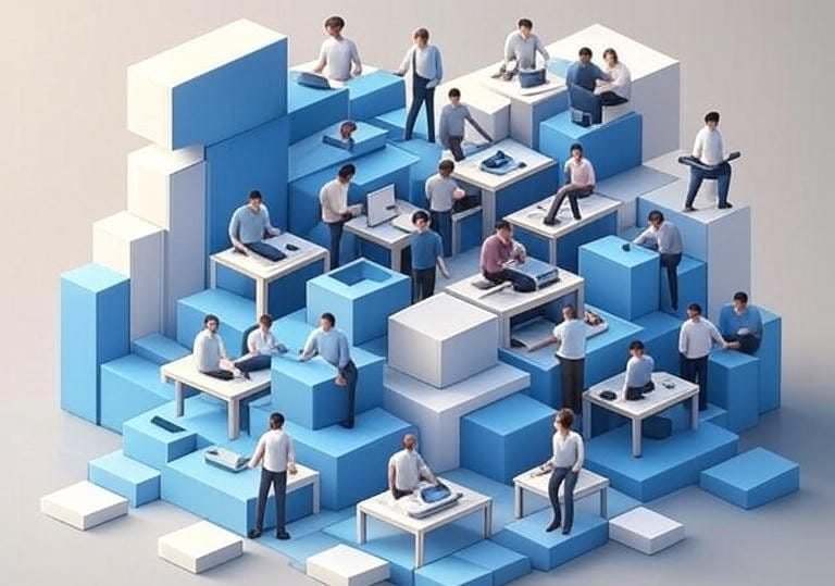 Illustration of micro-frontends architecture with multiple independent modules forming a complete application