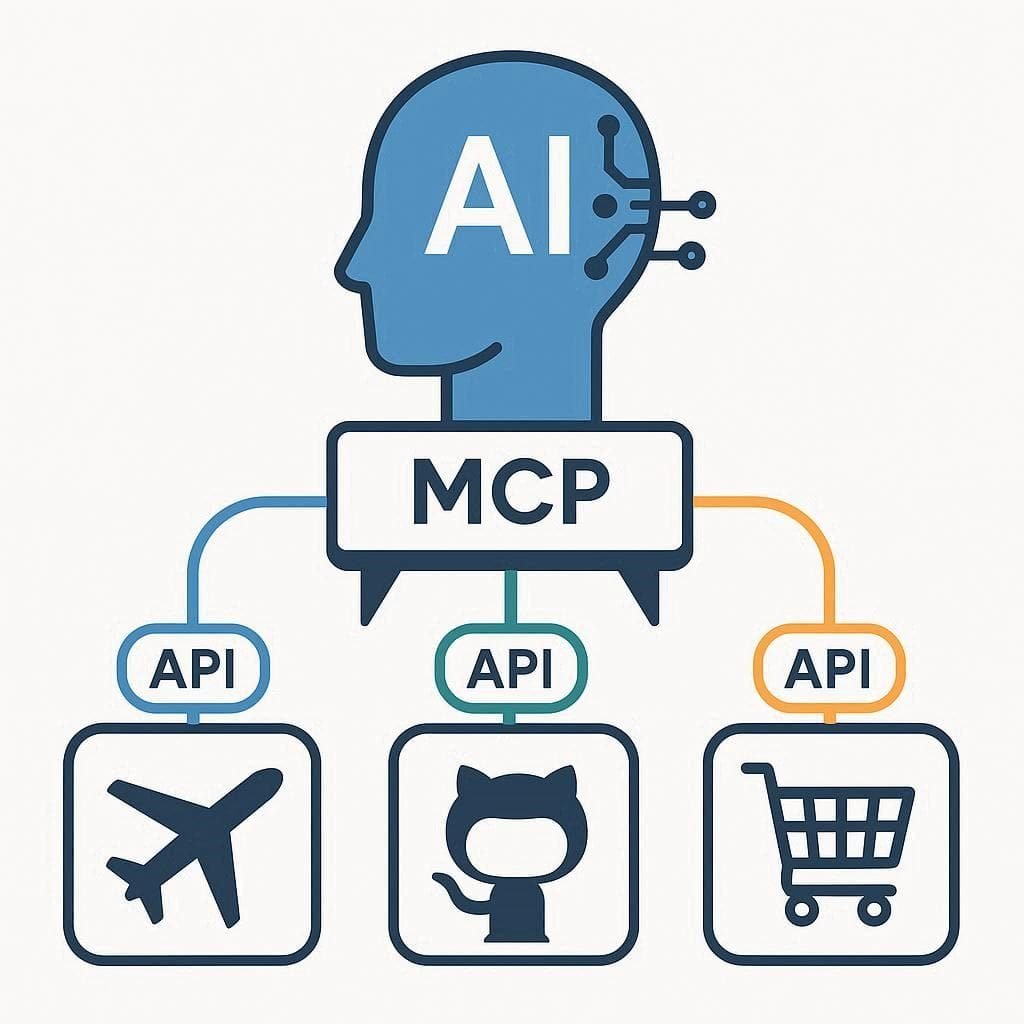 Diagram illustrating how Model Context Protocol enables AI models to interact with APIs and external services securely