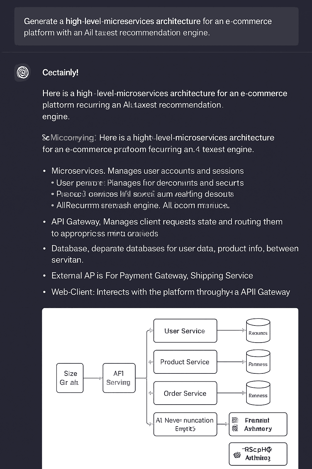 Example of AI tool generating high-level architecture design from user prompt.