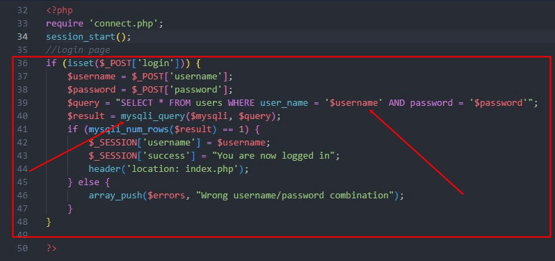 screenshot of vulnerable code